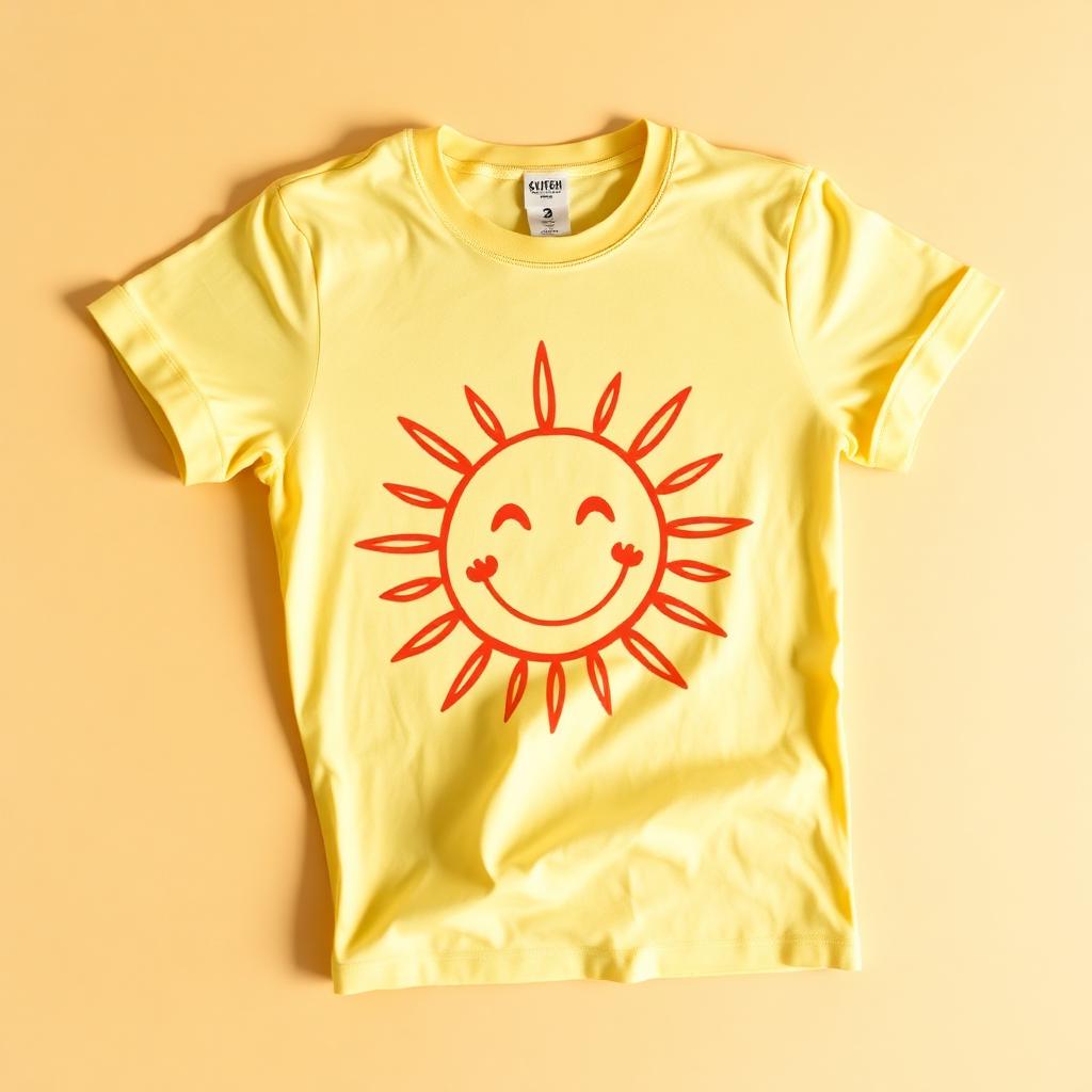 Butter yellow kids t-shirt with a smiling sun print